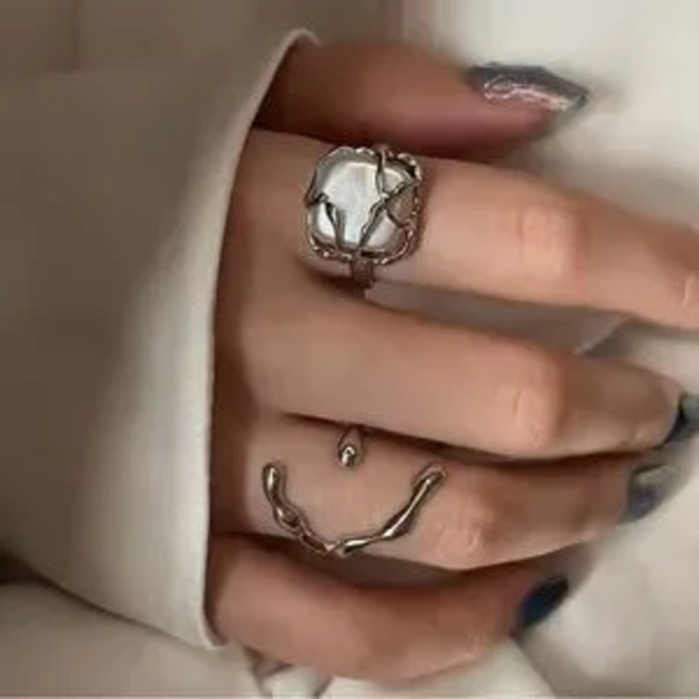 Rings Creative Simple Irregular Geometric Rings Silver 7-8 resizable
